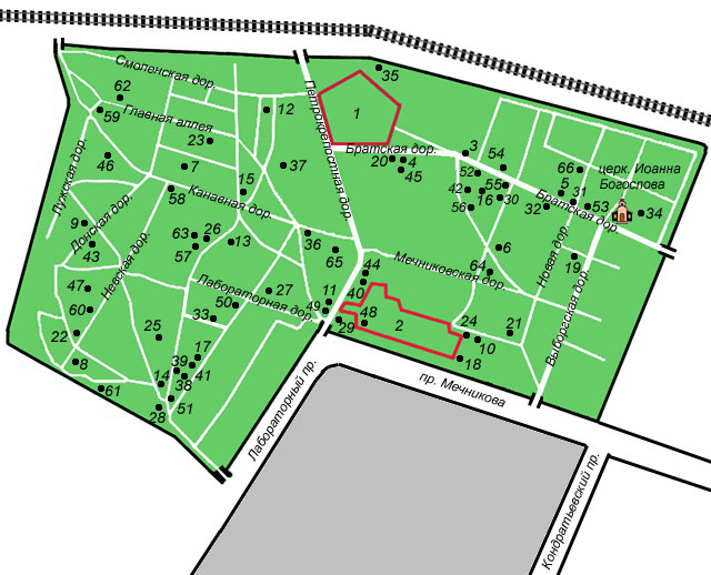 Богословское кладбище на карте: план-схема
