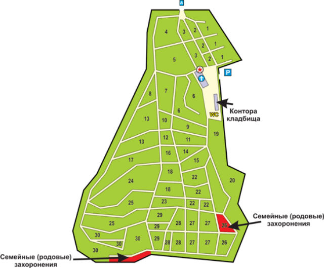 Схема участков Калитниковского кладбища